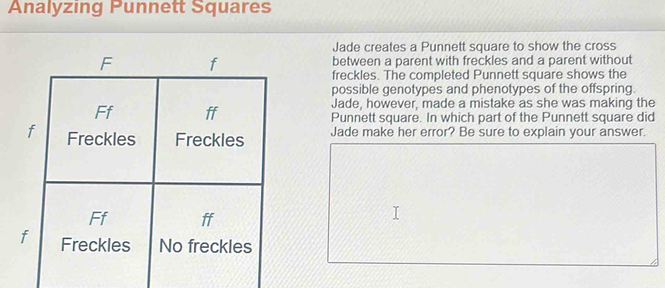 Solved: Analyzing Punnett Squares Jade creates a Punnett square to show ...