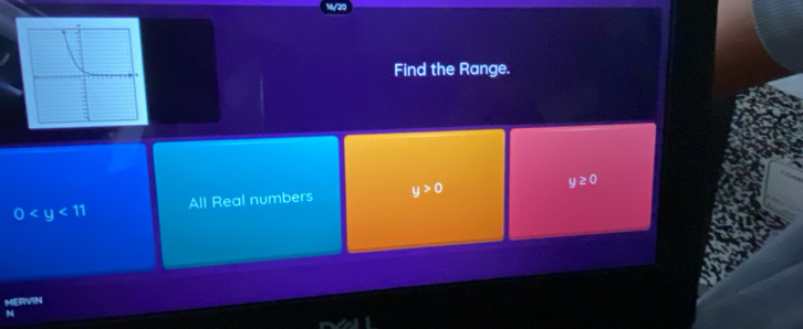 Find the Range.
0 All Real numbers y>0 y≥ 0
MERVIN