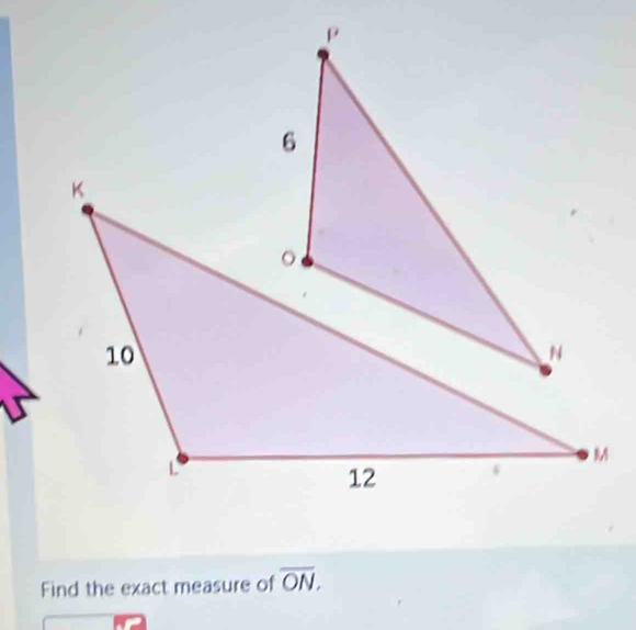 Find the exact measure of overline ON.