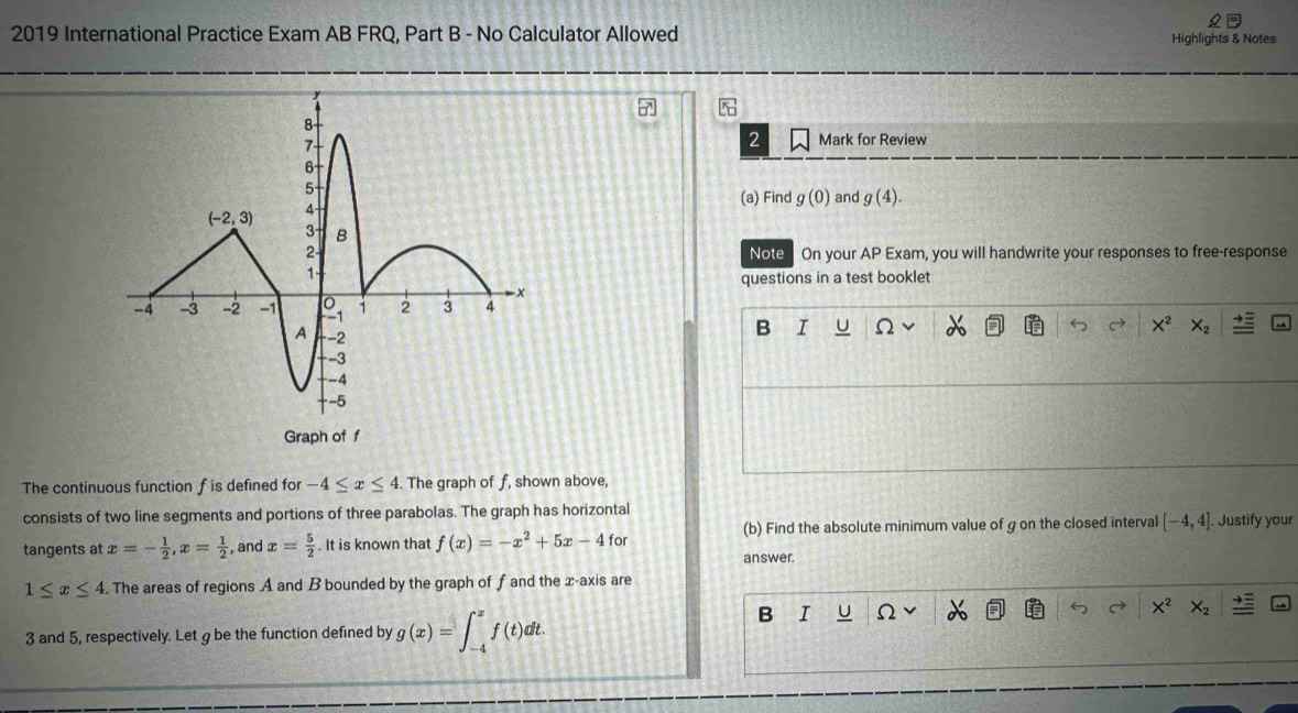 Solved: 2019 International Practice Exam AB FRQ, Part B - No Calculator ...