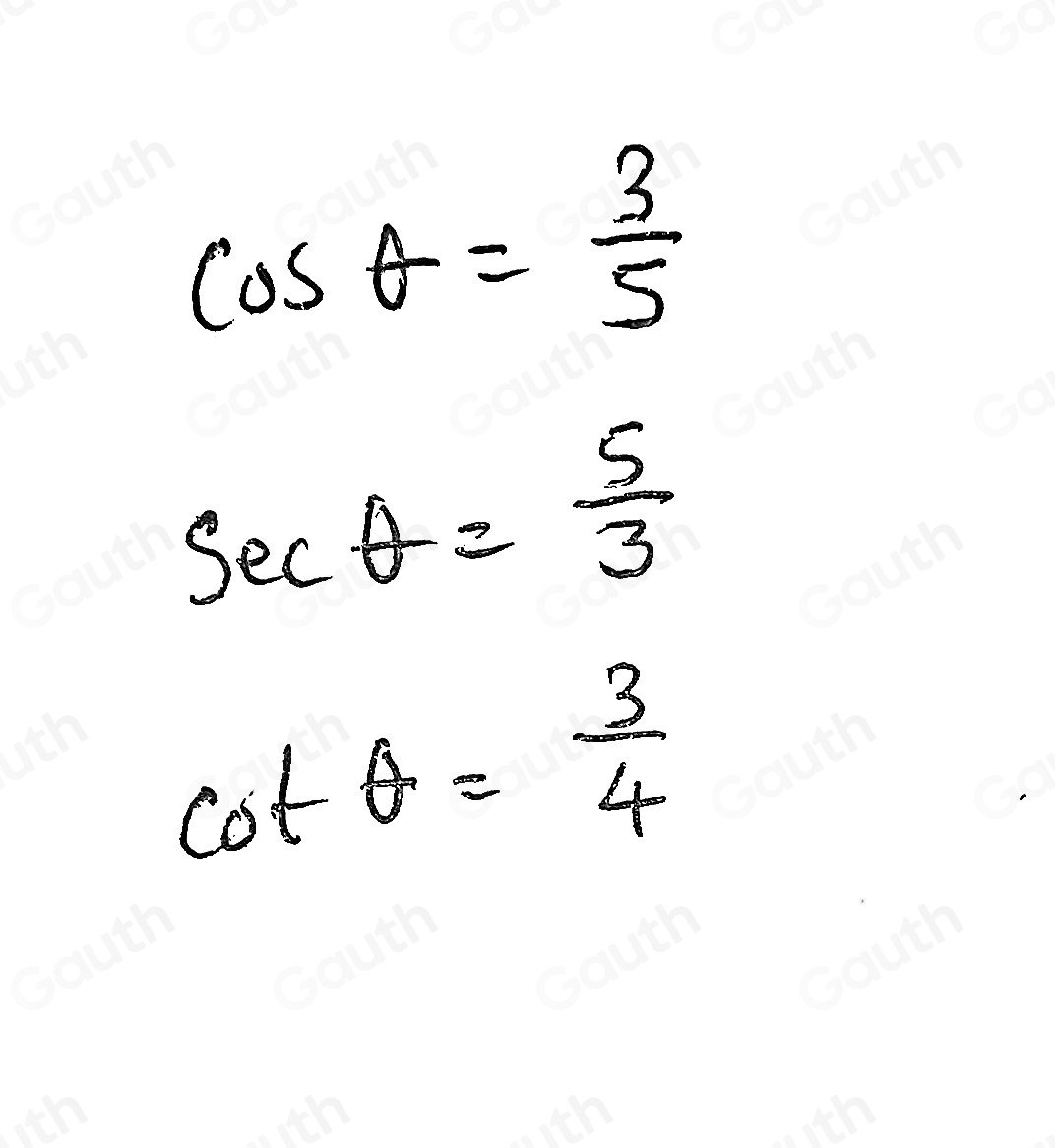 Solved: Find cos θ , sec θ , and cot θ , where θ is the angle shown in ...