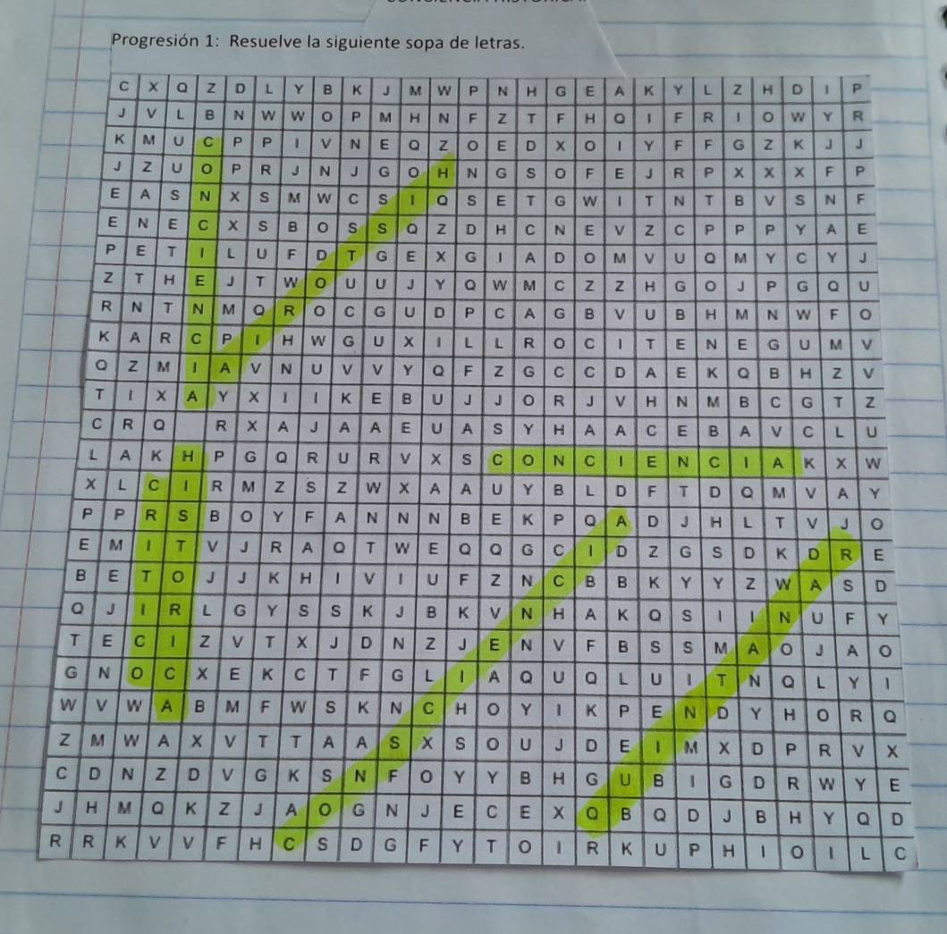 Progresión 1: Resuelve la siguiente sopa de letras. 
C