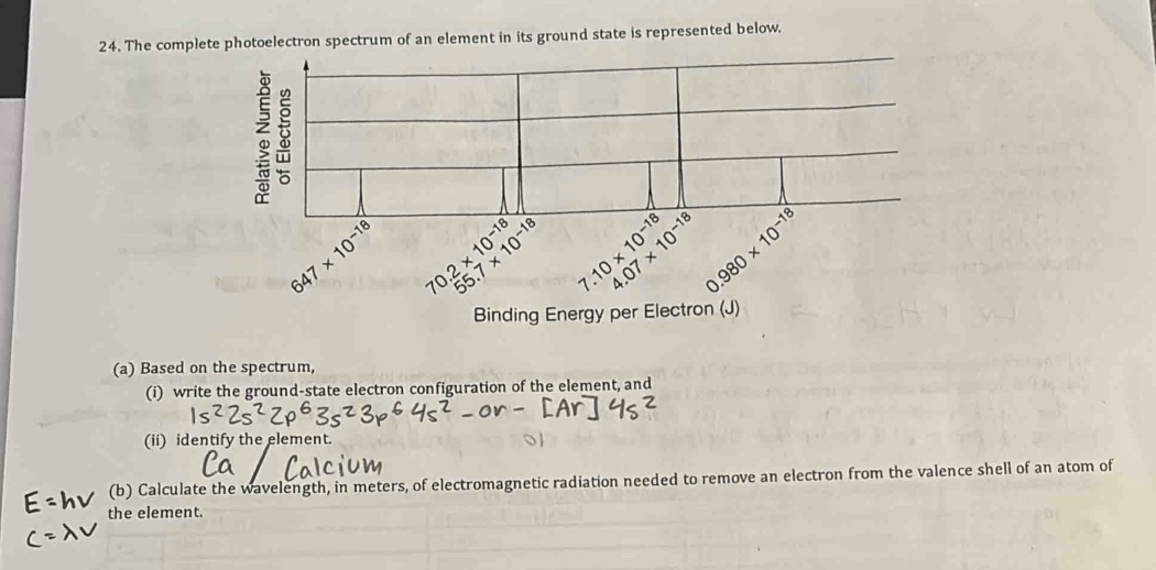 Solved: The complete photoelectron spectrum of an element in its ground ...