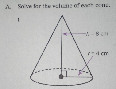 Solve for the volume of each cone.
1.