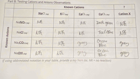 Testing Cations and Anions Observations
I