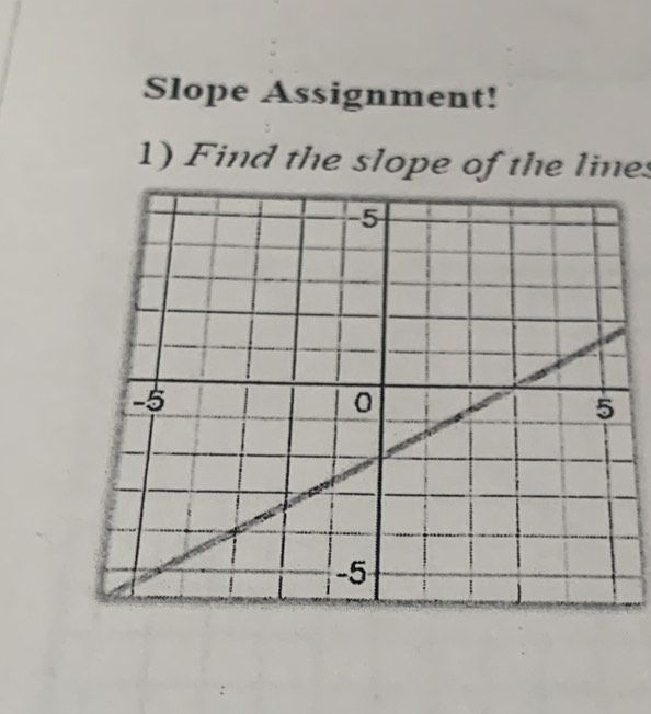 Slope Assignment! 
1) Find the slope of the line