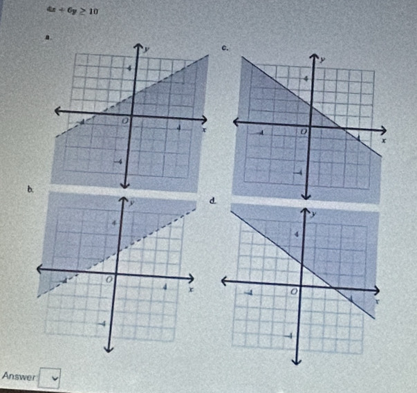 4x+6y≥ 10
c 
Answer □