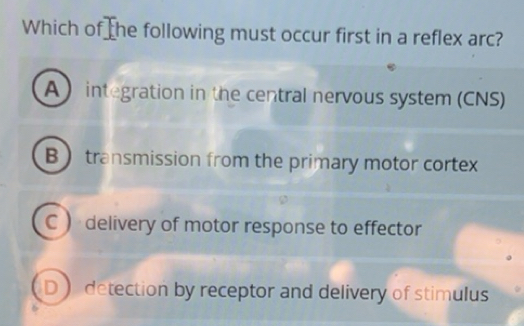 Solved: Which of the following must occur first in a reflex arc? A ...