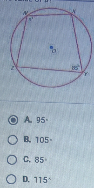 A. 95°
B. 105°
C. 85°
D. 115°