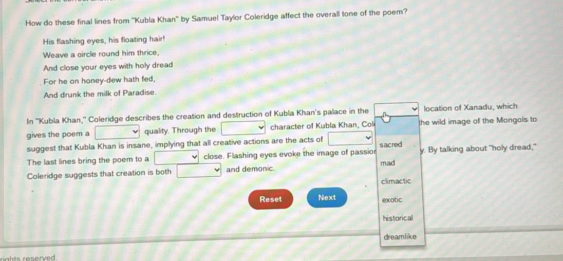 Solved: How do these final lines from ''Kubla Khan'' by Samuel Taylor ...