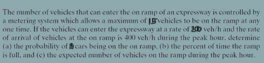 Solved: The number of vehicles that can enter the on ramp of an ...