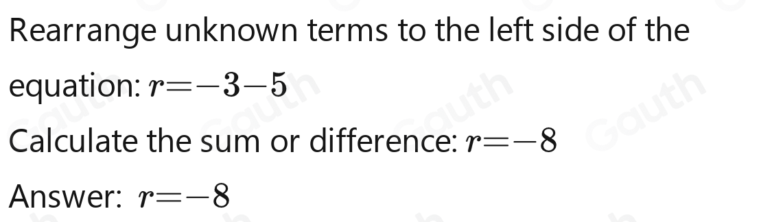 Solved: r+5=-3 [Math]