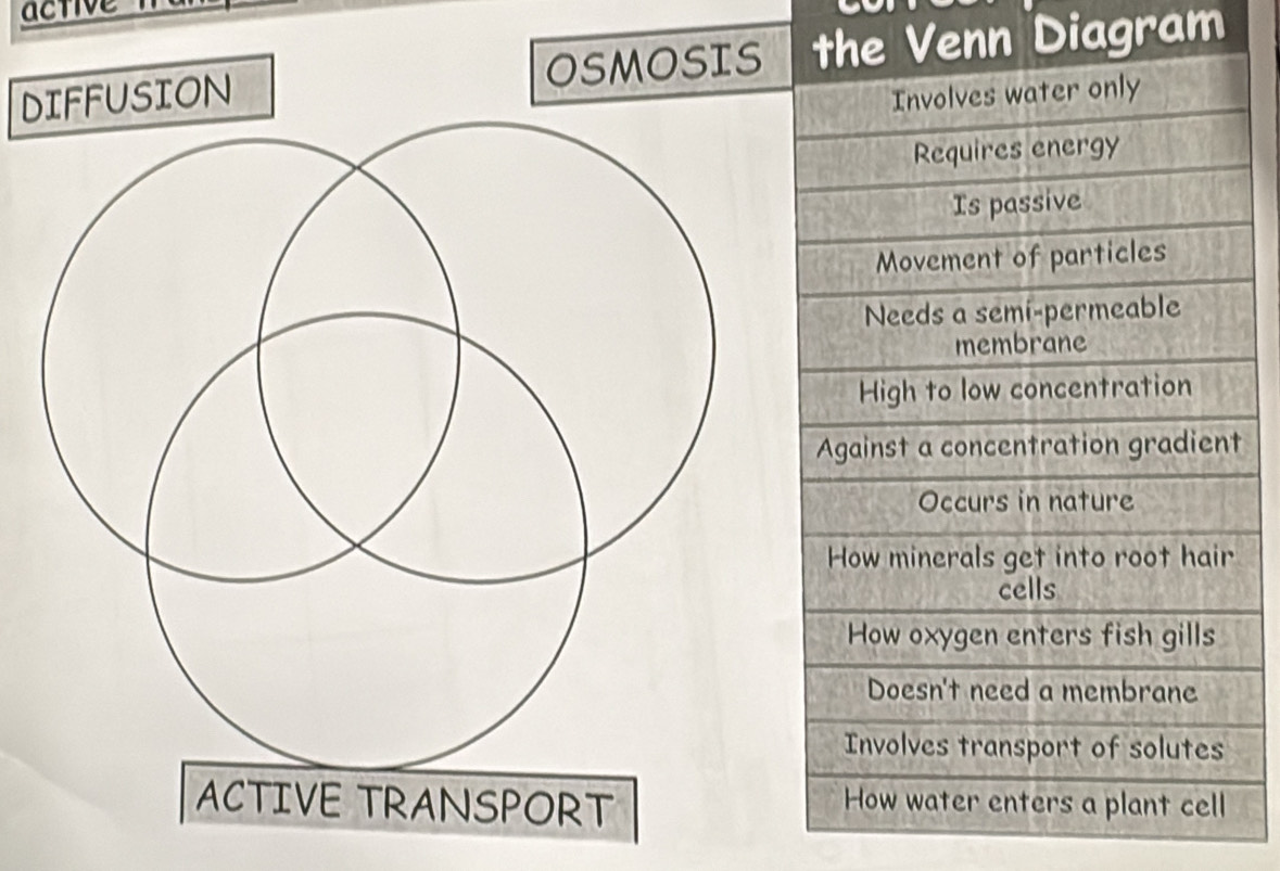 active r a 
DIFFUSION OSMOSIS nn Diagram 
t