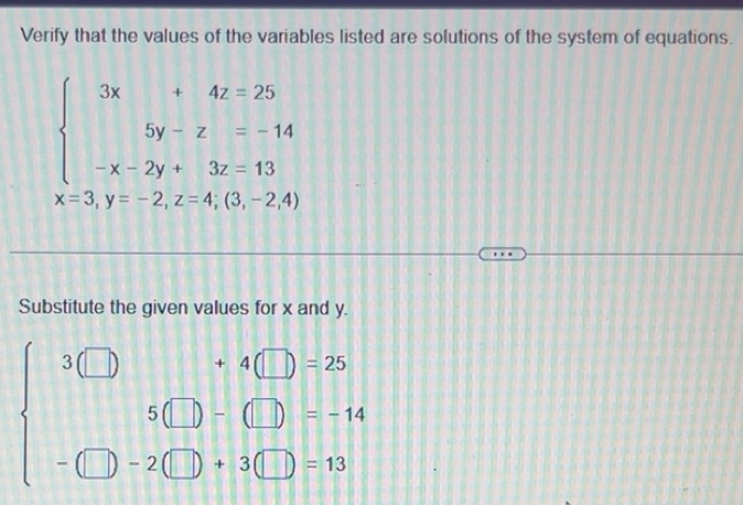 Solved: Verify that the values of the variables listed are solutions of ...