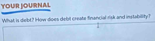 YOUR JOURNAL 
What is debt? How does debt create financial risk and instability?