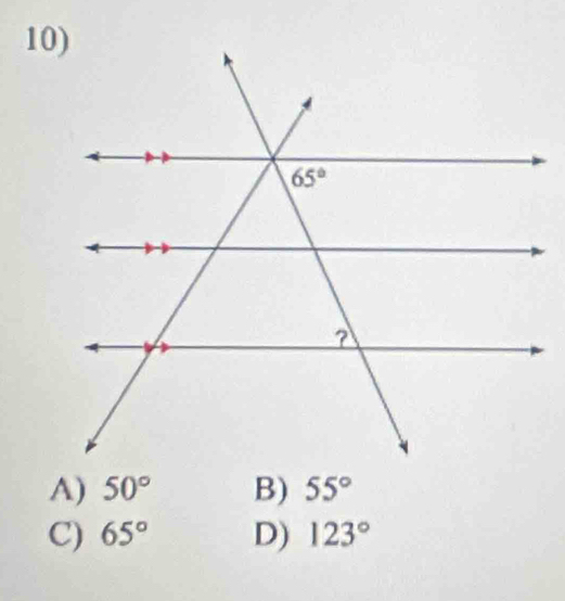 A) 50° B) 55°
C) 65° D) 123°