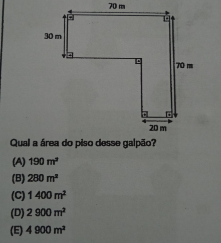 (A) 190m^2
(B) 280m^2
(C) 1400m^2
(D) 2900m^2
(E) 4900m^2