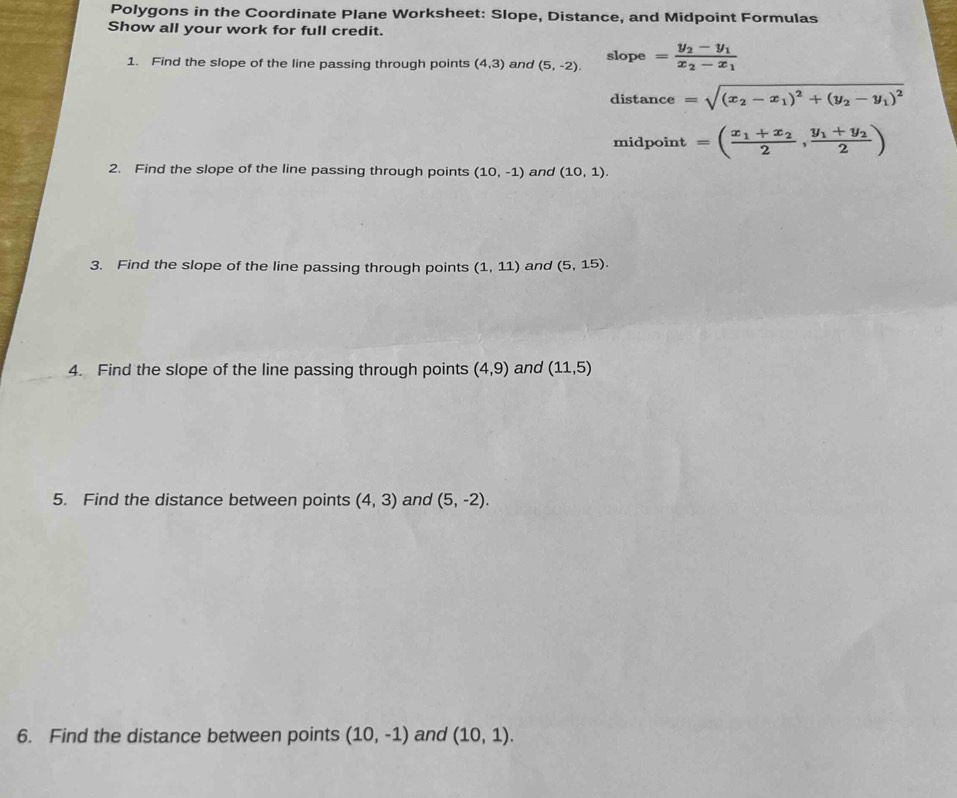 Solved: Polygons in the Coordinate Plane Worksheet: Slope, Distance ...
