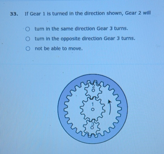 Solved: If Gear 1 is turned in the direction shown, Gear 2 will turn in ...
