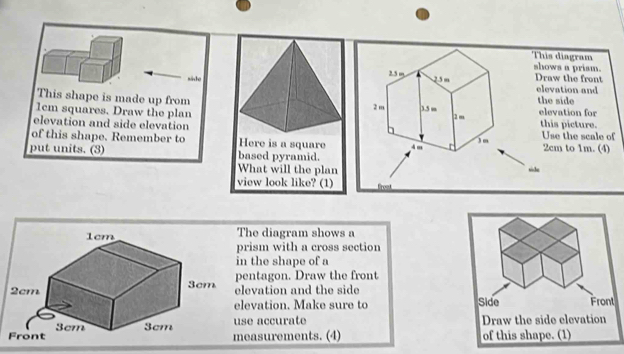 Solved: This diagram shows a prism. sihoDraw the front elevation and ...
