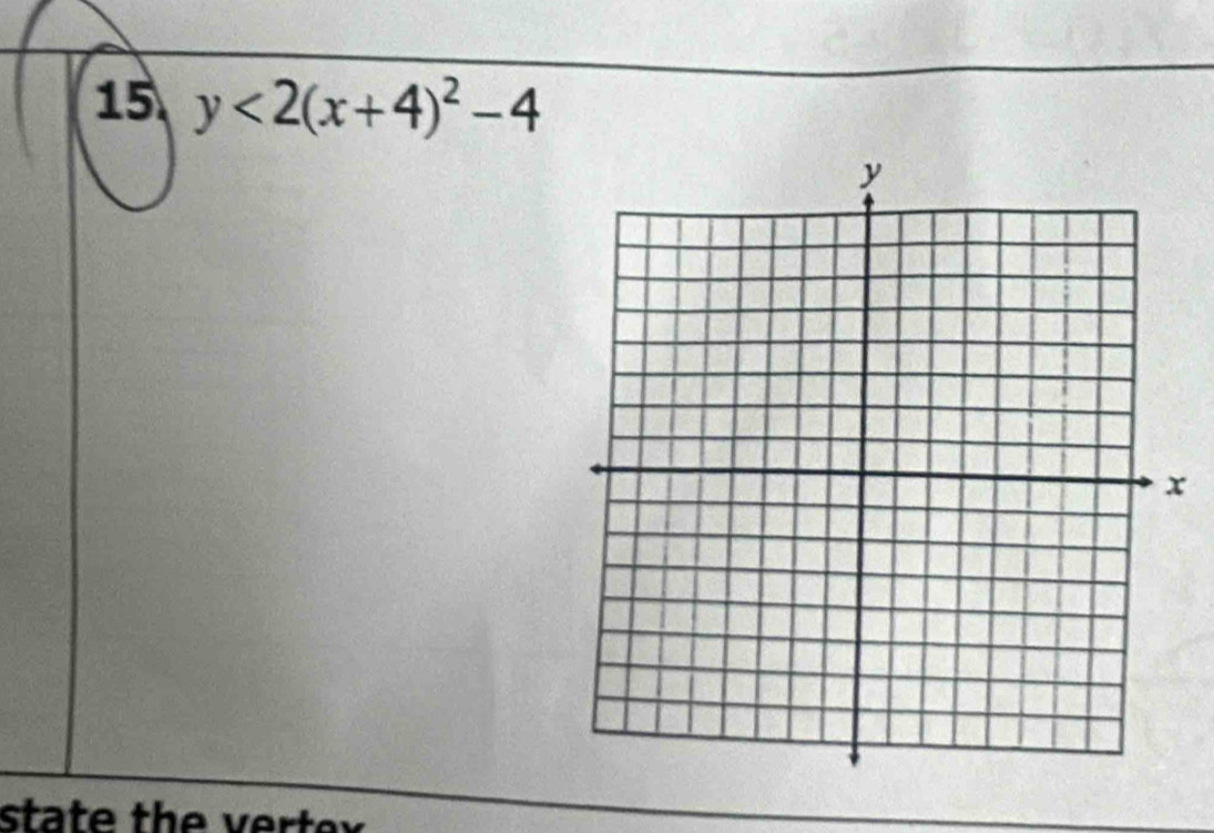 15 y<2(x+4)^2-4
state the vert.