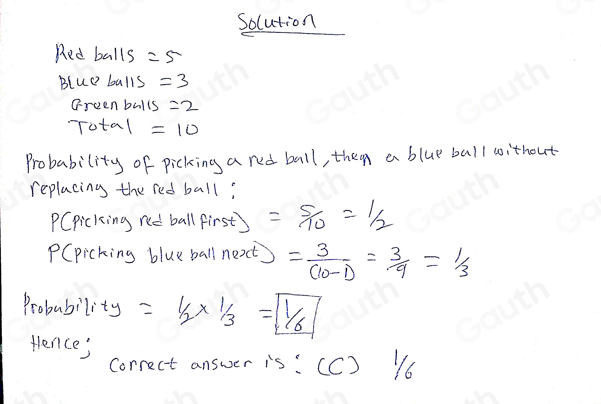 Solved: There are 10 colored balls in a box ( 5 red, 3 blue, 2 green ...