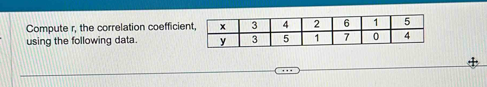 Compute r, the correlation coefficien 
using the following data.