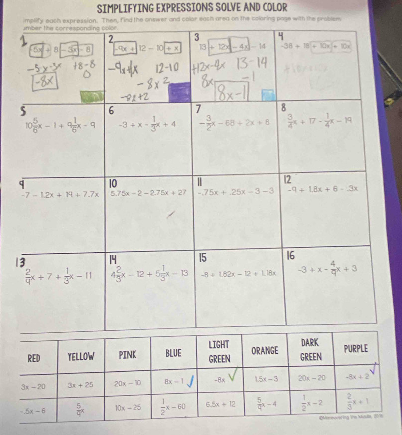 SIMPLIFYING EXPRESSIONS SOLVE AND COLOR