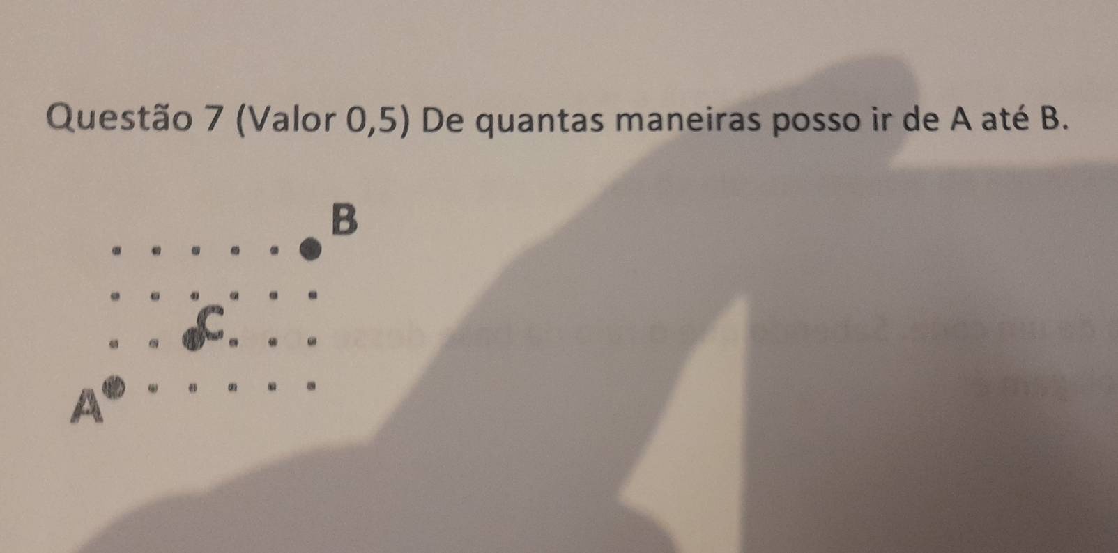 (Valor 0,5) De quantas maneiras posso ir de A até B.
B
C a
A