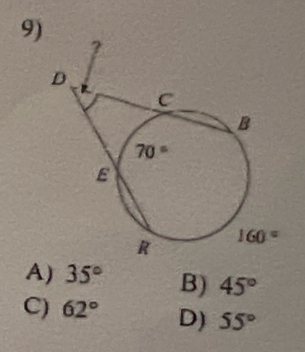 A) 35° B) 45°
C) 62° D) 55°