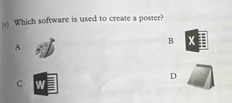 Which software is used to create a poster? 
B X
A 
D 
C