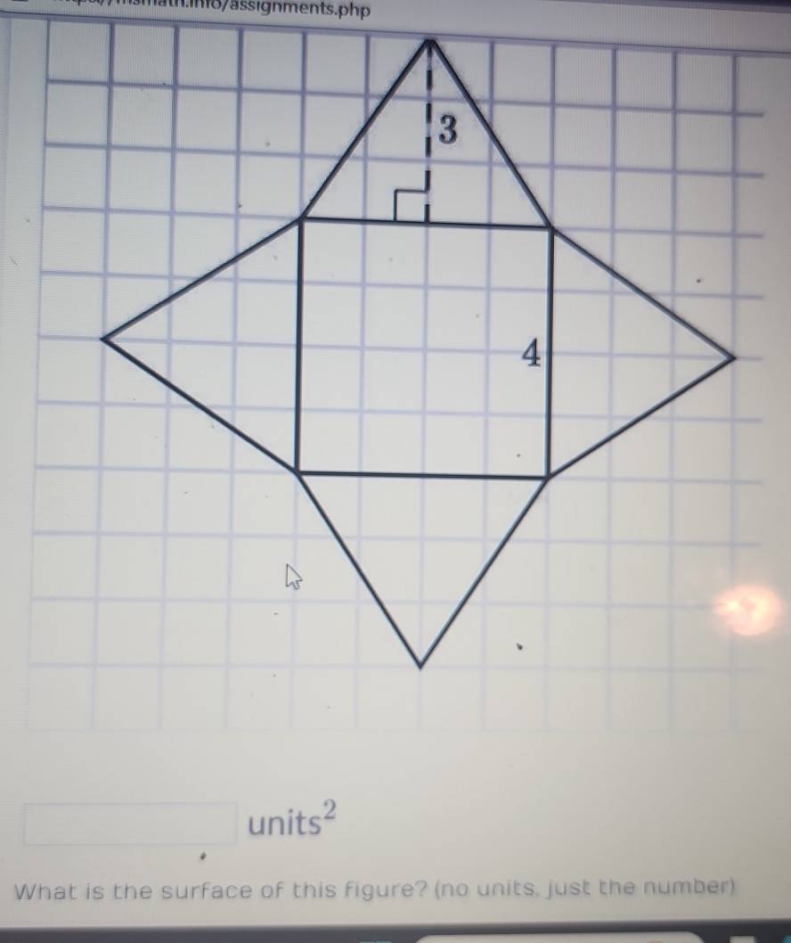 hno/assignments.php 
units^2 
What is the surface of this figure? (no units, just the number)