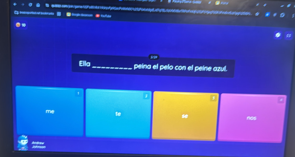 Pore
qa2.cnpn/gnnD < tax>tA425+AngtgBtct e20tpt =da
Cs cressopotion not becemats * ● 1 0

2/2
Ella_ peina el pelo con el peine azul.
1
2
3
me
te
se
nos
Mien