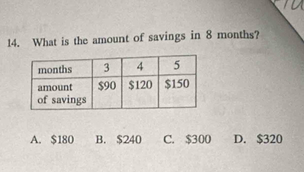 What is the amount of savings in 8 months?
A. $180 B. $240 C. $300 D. $320