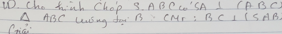 cho hink Chop S ABC LO'SA I CPBC
△ ABC Lsng fau B" CMr; 13 C ⊥ (SAB
(riai