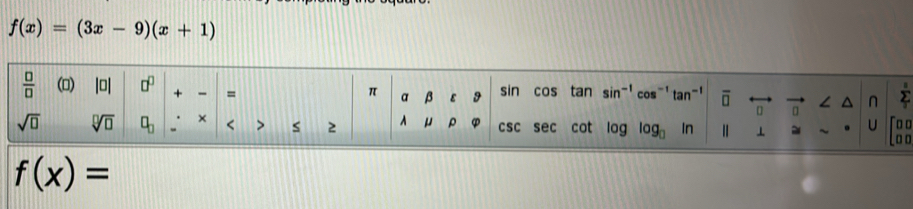 f(x)=(3x-9)(x+1)
f(x)=