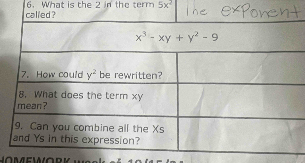 What is the 2 in the term 5x^2