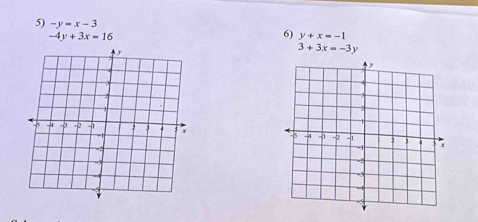 -y=x-3
-4y+3x=16
6) y+x=-1
3+3x=-3y