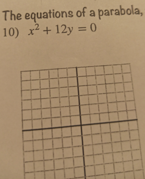 The equations of a parabola, 
10) x^2+12y=0