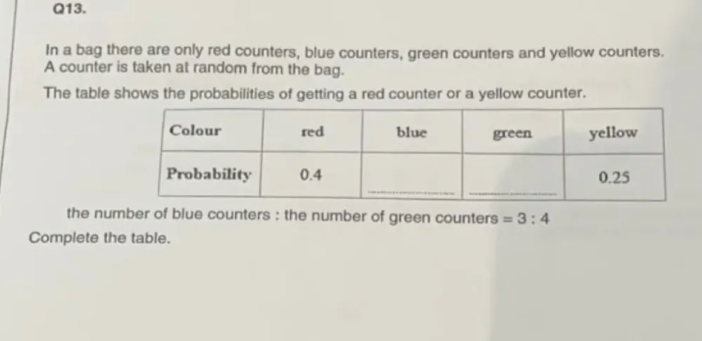 Solved: In a bag there are only red counters, blue counters, green ...