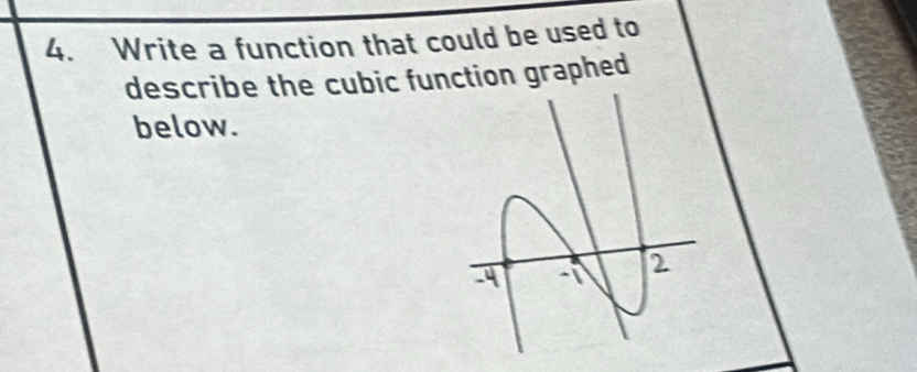 Write a function that could be used to 
describe the cubic function graphed 
below.