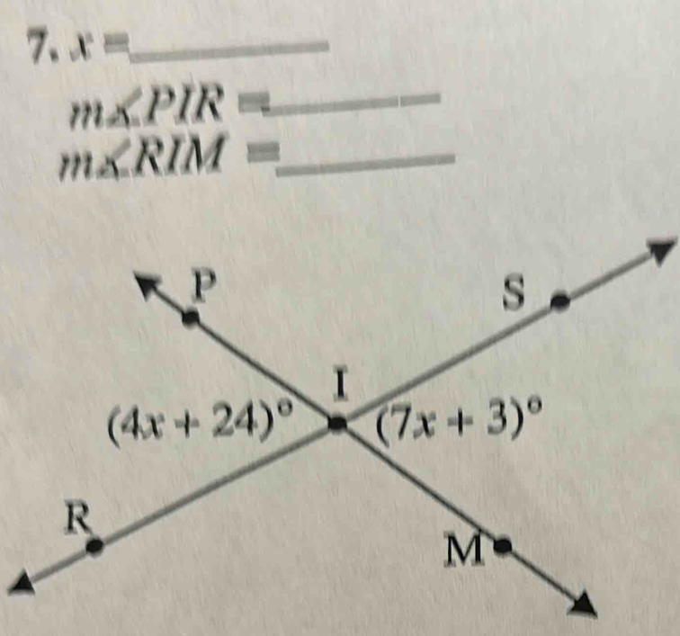 x= _
m∠ PIR= _
_ m∠ RIM=