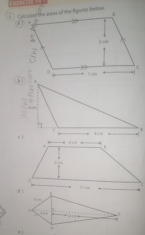 ) 
.
4 cm
B
7 6 cm
e )