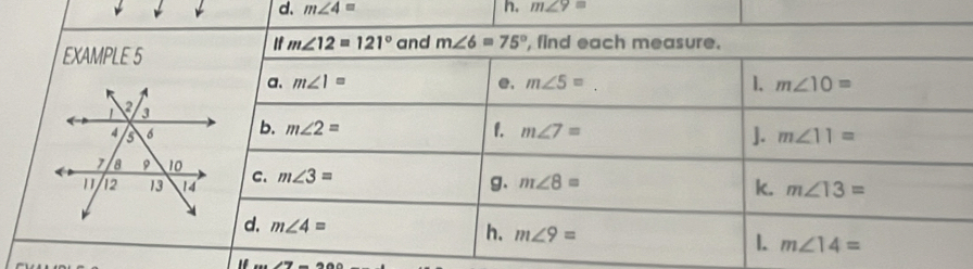 d. m∠ 4= h. m∠ 9=.