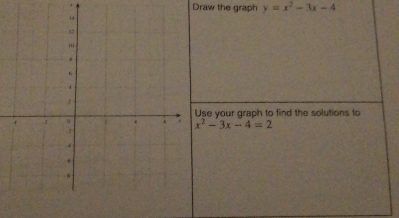 Draw the graph y=x^2-3x-4
se your graph to find the solutions to
x^2-3x-4=2