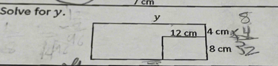 / cm
Solve for y.