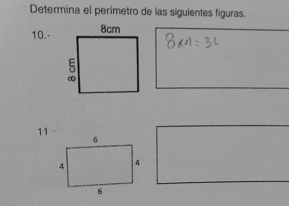 Determina el perímetro de las siguientes figuras. 
10.- 
11