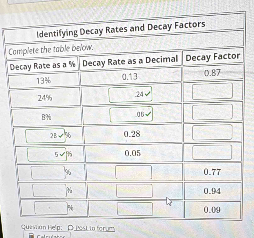 Question Help: O Post to forum 
Calculator