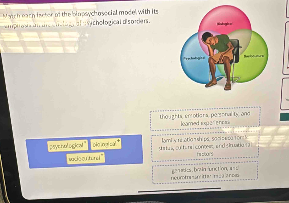 Solved: Match each factor of the biopsychosocial model with its ...