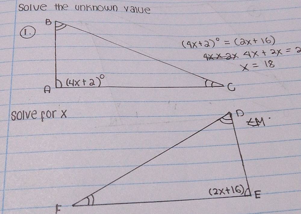 solve the unknown value
1.
4x+2x=2
x=18